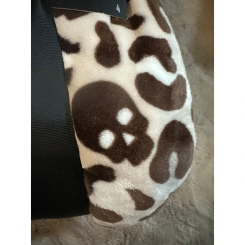 Nicole Miller Home Halloween Leopard Skull Plush Blanket Full Queen Brown Cream